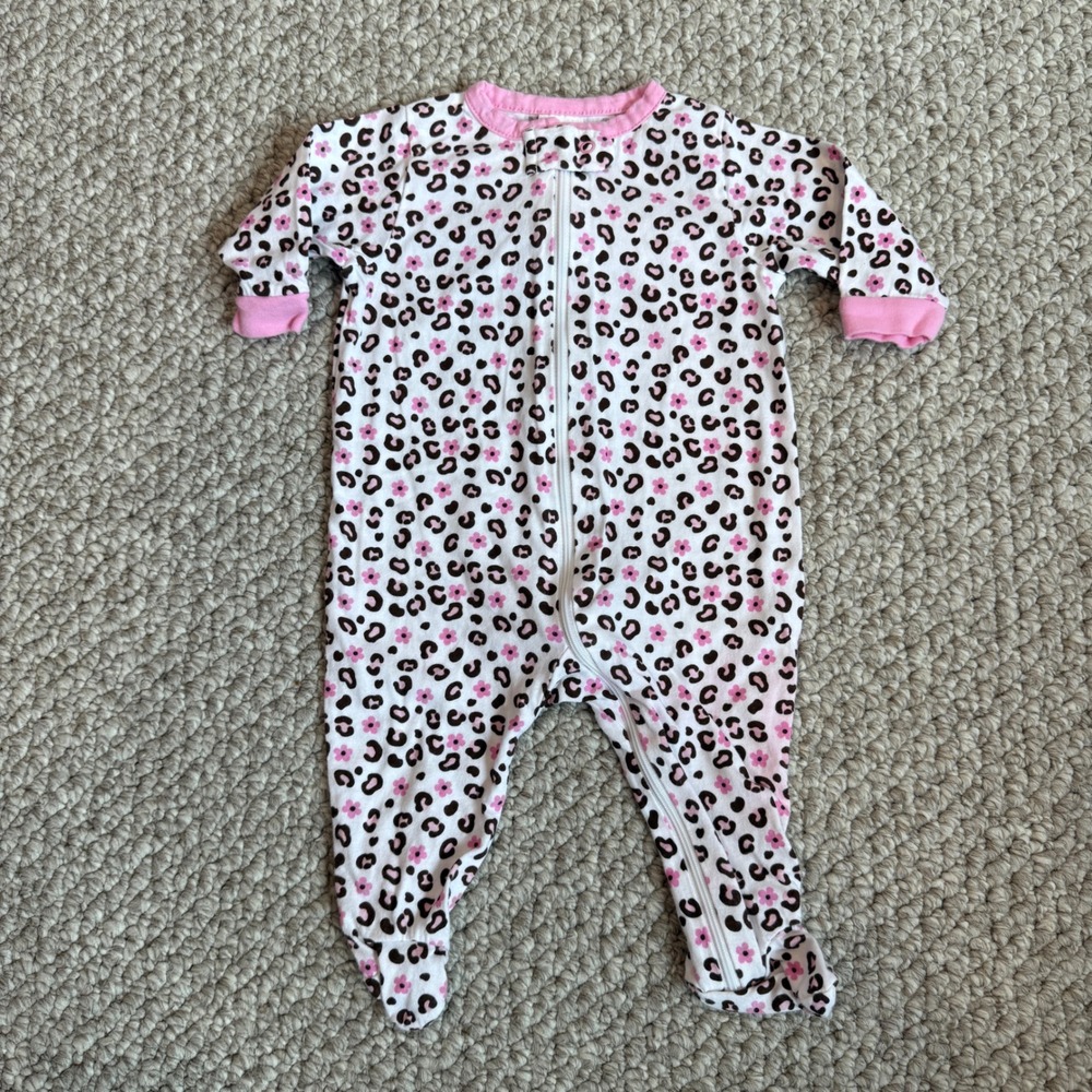 Gerber Baby Girls Pink Leopard Floral Footed Pajamas‎ Sleep Play Size 0-3 Months